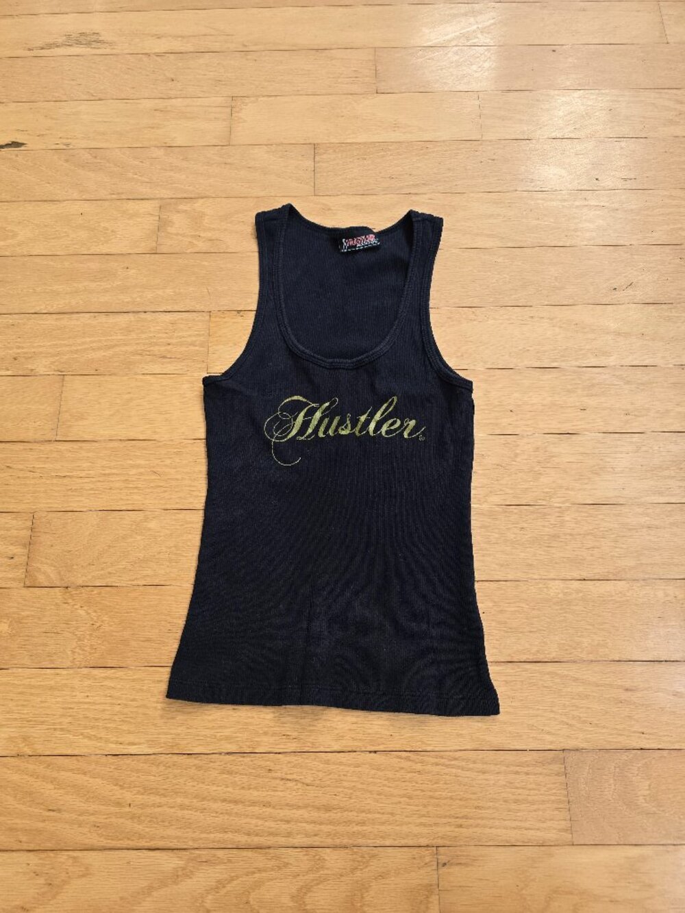 vintage Y2K | Hustler black gold ribbed fitted tank top | WMS M